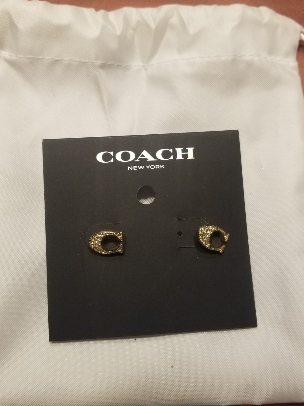 Coach Gold Crystal 'C' Pavé Stud Earrings